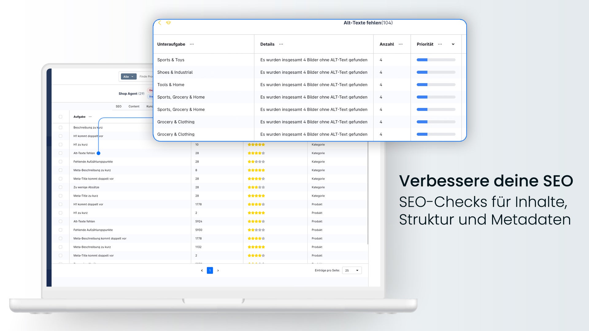 ShopAgent analysiert Inhalte, Struktur und Metadaten auf SEO-Schwachstellen